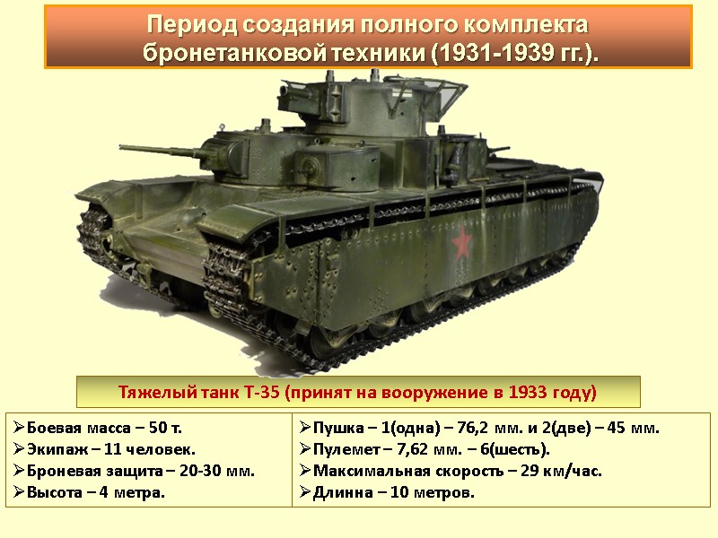 Тяжелый танк Т-35 (принят на вооружение в 1933 году) Боевая масса – 50 т.
